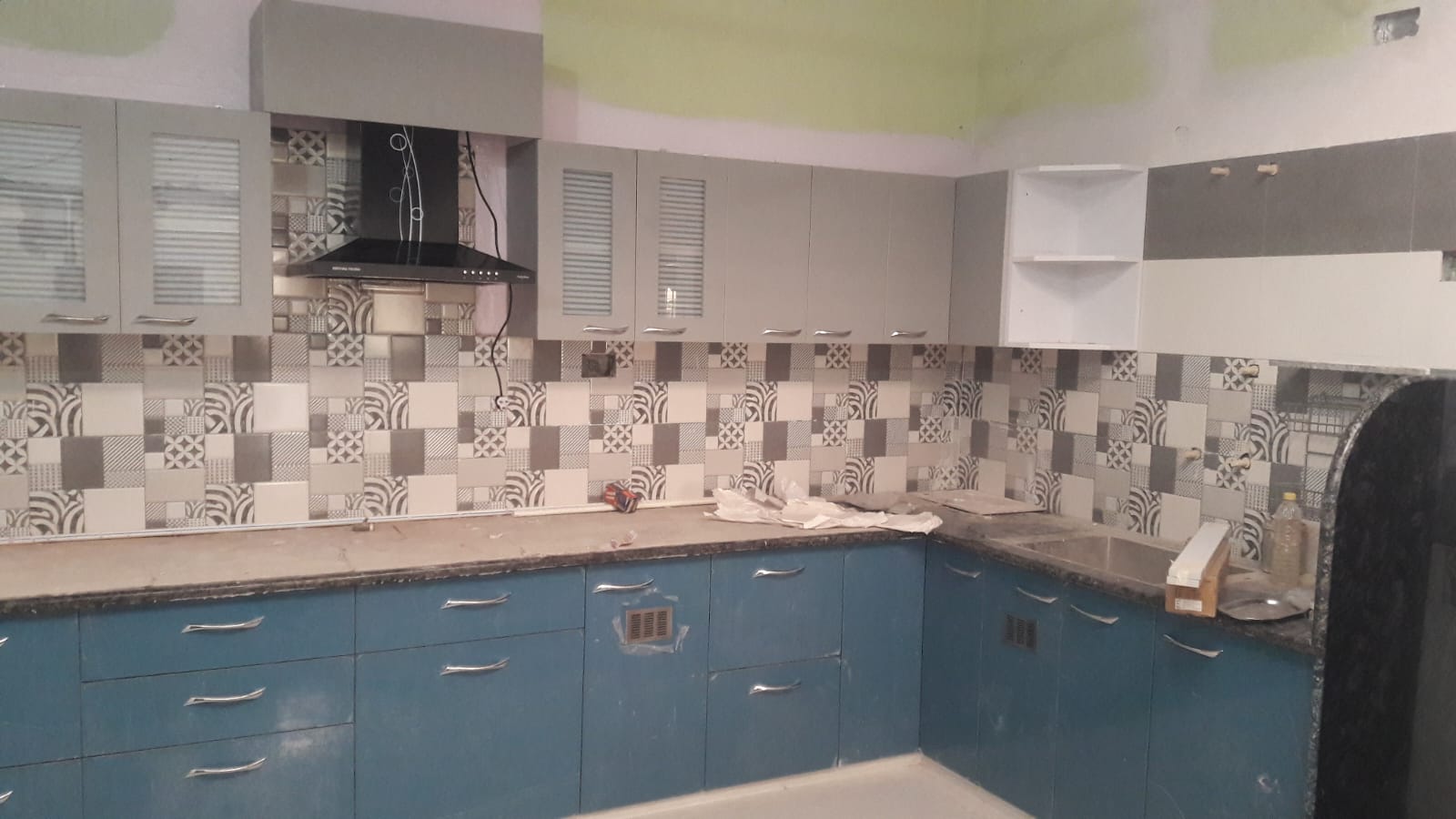 Blue and powder grey mosaic kitchen Bharatpur